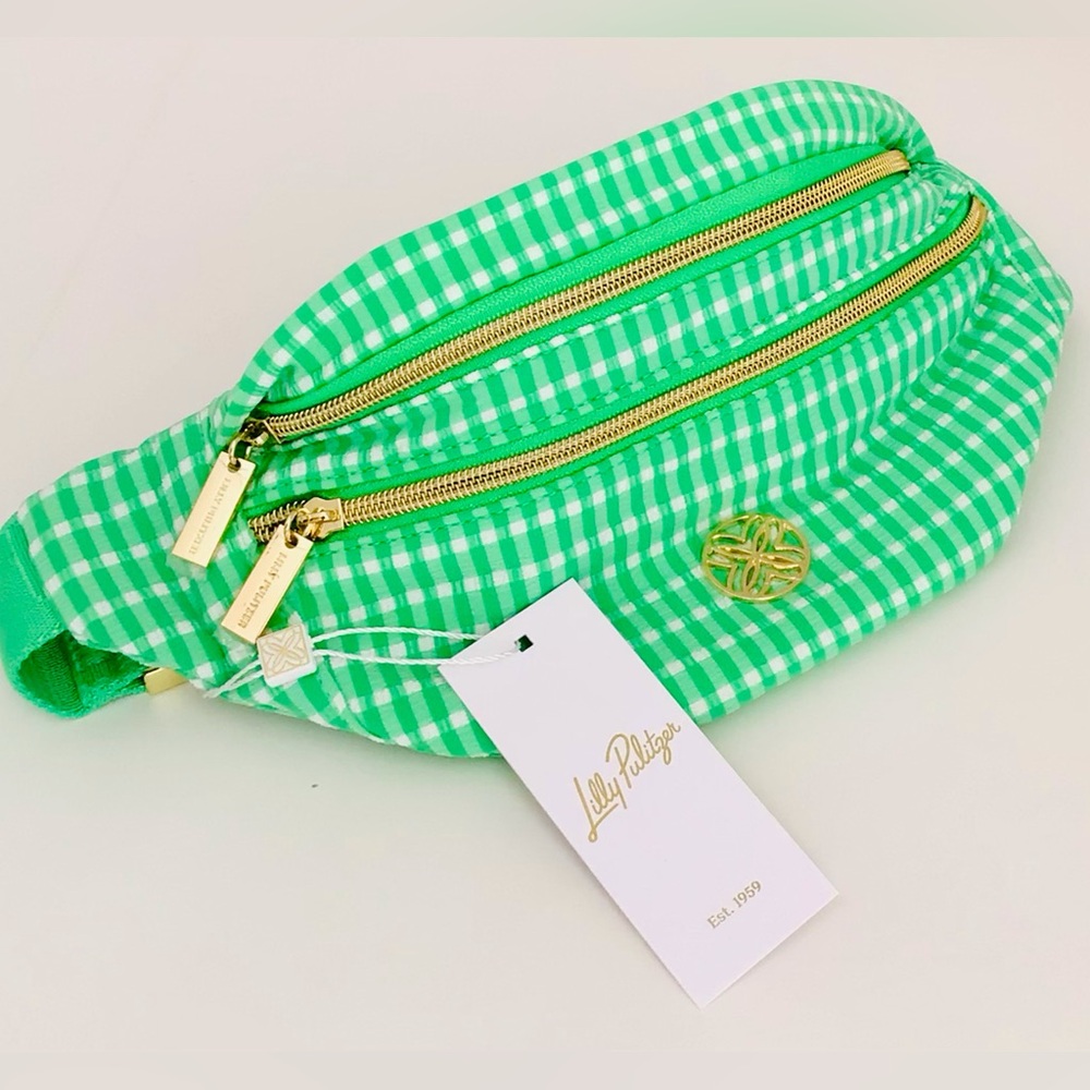Lilly Pulitzer Gleanna Belt Bag-Fauna Green Performance Gingham-NWT In Package - Picture 11 of 14